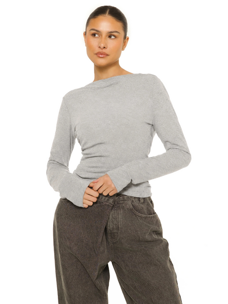La Sisters Long Sleeve Open Back Top - grijs La Sisters La Sisters Long Sleeve Open Back Top - grijs