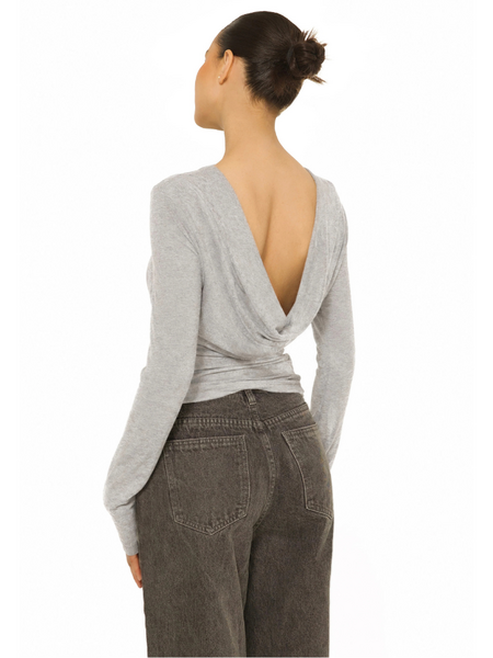La Sisters Long Sleeve Open Back Top - grijs La Sisters La Sisters Long Sleeve Open Back Top - grijs