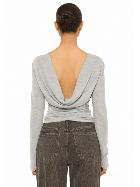 La Sisters Long Sleeve Open Back Top - grijs La Sisters La Sisters Long Sleeve Open Back Top - grijs