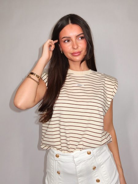 Josh V Sue T-Shirt - Creme White Dark Brown Josh V Josh V Sue T-Shirt - Creme White Dark Brown