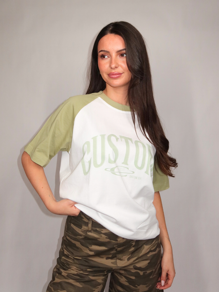 JorCustom Women Raglan T-Shirt - White SageGreen