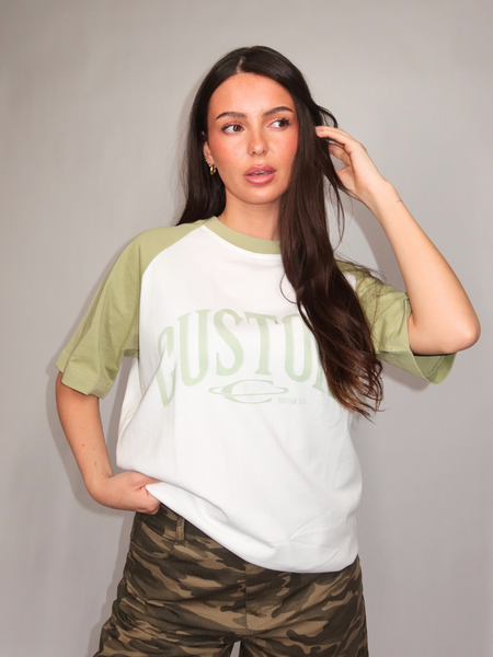 JorCustom JorCustom Women Raglan T-Shirt - White SageGreen