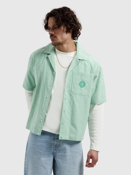 Pure Path Striped Cotten Shortsleeved Shirt - Emerald Pure Path Pure Path Striped Cotten Shortsleeved Shirt - Emerald