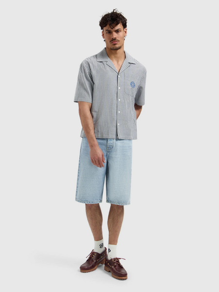 Pure Path Striped Cotten Shortsleeved Shirt - Dark Navy Pure Path Pure Path Striped Cotten Shortsleeved Shirt - Dark Navy