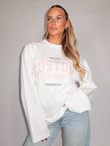 JorCustom Women CustomSociety Longsleeve T-Shirt - White JorCustom JorCustom Women CustomSociety Longsleeve T-Shirt - White