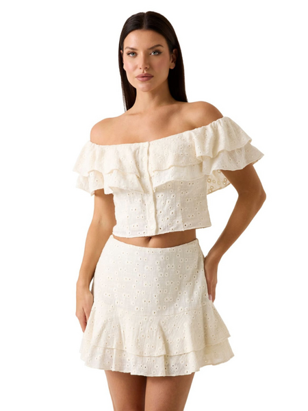 Guess Off Shoulder Sade Ruffle Top - Cream White Guess Guess Off Shoulder Sade Ruffle Top - Cream White