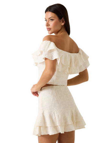 Guess Off Shoulder Sade Ruffle Top - Cream White Guess Guess Off Shoulder Sade Ruffle Top - Cream White