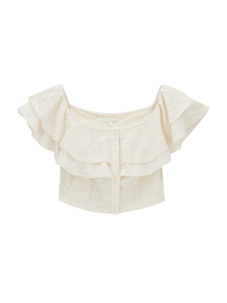 Guess Guess Off Shoulder Sade Ruffle Top - Cream White Guess Off Shoulder Sade Ruffle Top - Cream White