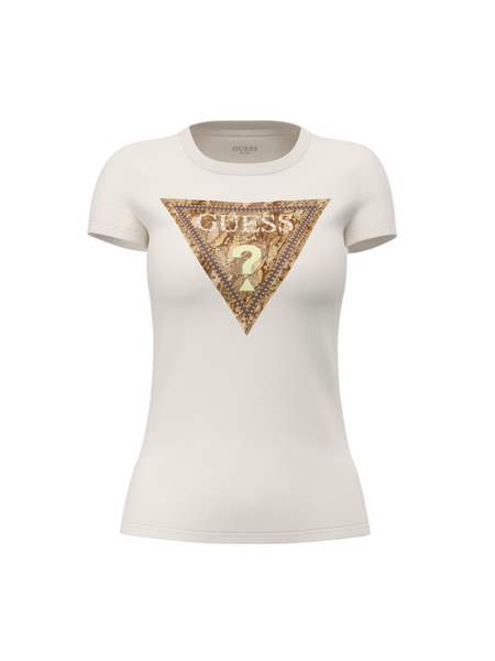Guess Guess SS CN Snake Triangle T-Shirt - Cream White Guess SS CN Snake Triangle T-Shirt - Cream White