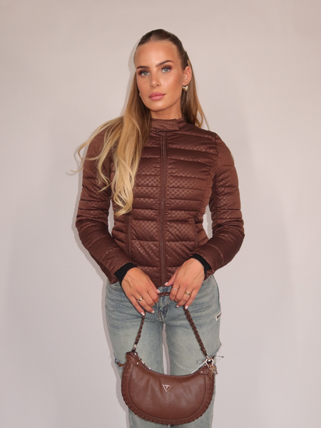 Guess New Vona Block Embos Jacket - Brown Sand Guess Guess New Vona Block Embos Jacket - Brown Sand