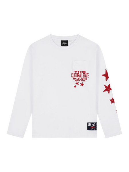 Malelions Kids Relaxed Star Longsleeve T-Shirt - White/Red Malelions Malelions Kids Relaxed Star Longsleeve T-Shirt - White/Red