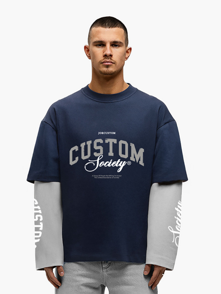 JorCustom JorCustom CustomSociety Double Layered Longsleeve - MidnightBlue-LightGr JorCustom CustomSociety Double Layered Longsleeve - MidnightBlue-LightGr