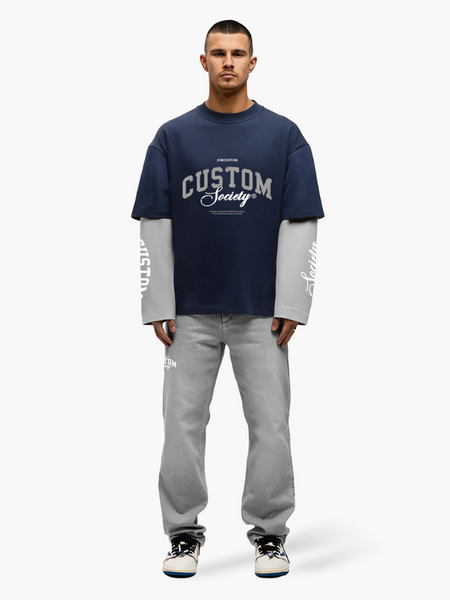 JorCustom CustomSociety Double Layered Longsleeve - MidnightBlue-LightGr JorCustom JorCustom CustomSociety Double Layered Longsleeve - MidnightBlue-LightGr
