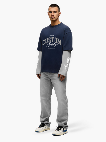 JorCustom CustomSociety Double Layered Longsleeve - MidnightBlue-LightGr JorCustom JorCustom CustomSociety Double Layered Longsleeve - MidnightBlue-LightGr