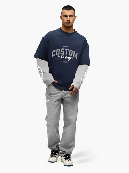 JorCustom CustomSociety Double Layered Longsleeve - MidnightBlue-LightGr JorCustom JorCustom CustomSociety Double Layered Longsleeve - MidnightBlue-LightGr