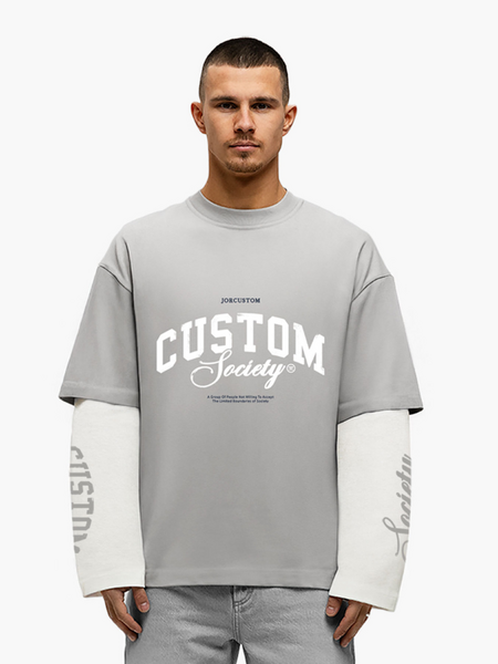 JorCustom JorCustom CustomSociety Double Layered Longsle - Light Grey/White JorCustom CustomSociety Double Layered Longsle - Light Grey/White