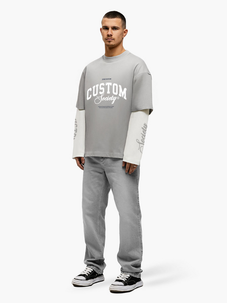JorCustom CustomSociety Double Layered Longsle - Light Grey/White JorCustom JorCustom CustomSociety Double Layered Longsle - Light Grey/White