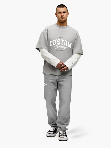 JorCustom CustomSociety Double Layered Longsle - Light Grey/White JorCustom JorCustom CustomSociety Double Layered Longsle - Light Grey/White