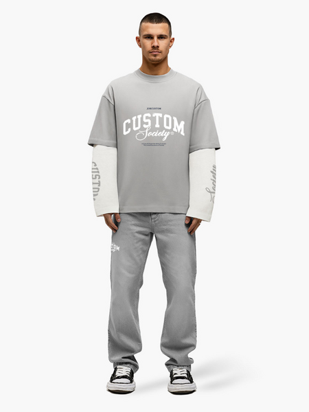 JorCustom CustomSociety Double Layered Longsle - Light Grey/White JorCustom JorCustom CustomSociety Double Layered Longsle - Light Grey/White