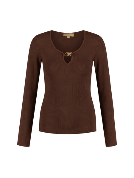 Malelions Malelions Women Emblem V-Neck Top - Dark Brown Malelions Women Emblem V-Neck Top - Dark Brown