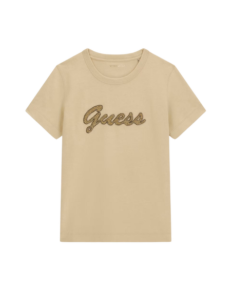 Guess Short Sleeve CN Beads Script T - Safari Tan Guess Guess Short Sleeve CN Beads Script T - Safari Tan