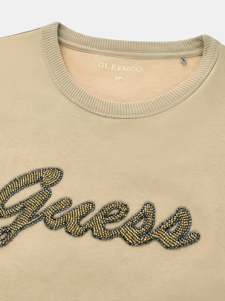 Guess Short Sleeve CN Beads Script T - Safari Tan Guess Guess Short Sleeve CN Beads Script T - Safari Tan