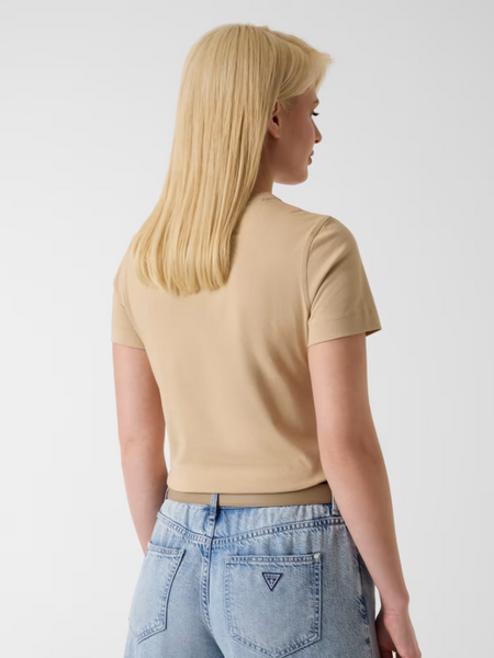 Guess Short Sleeve CN Beads Script T - Safari Tan Guess Guess Short Sleeve CN Beads Script T - Safari Tan
