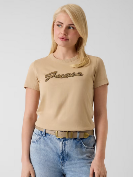 Guess Guess Short Sleeve CN Beads Script T - Safari Tan Guess Short Sleeve CN Beads Script T - Safari Tan