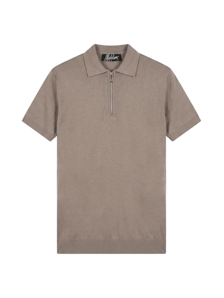Malelions Knitted Zip Polo - Sage Brown