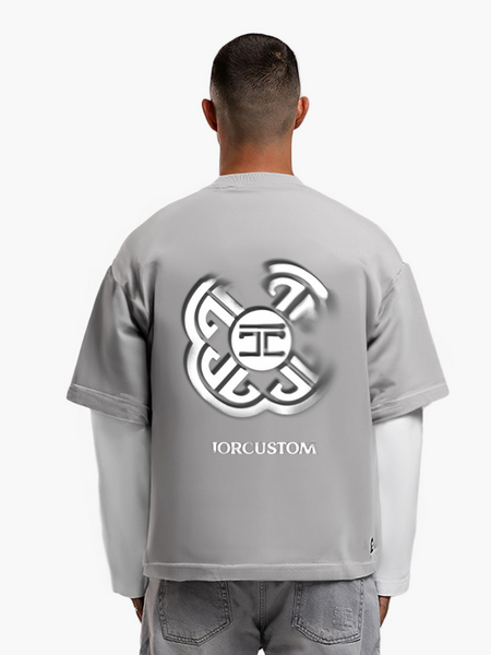 JorCustom Monogram Double Layered Longsleeve T-Shirt - White/Light Grey JorCustom JorCustom Monogram Double Layered Longsleeve T-Shirt - White/Light Grey