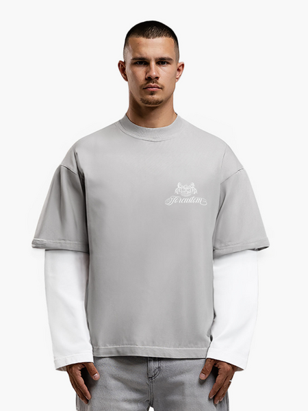 JorCustom Handscript2.0 Double Layered Longsle - White-LightGrey JorCustom JorCustom Handscript2.0 Double Layered Longsle - White-LightGrey