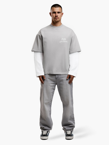 JorCustom Handscript2.0 Double Layered Longsle - White-LightGrey JorCustom JorCustom Handscript2.0 Double Layered Longsle - White-LightGrey