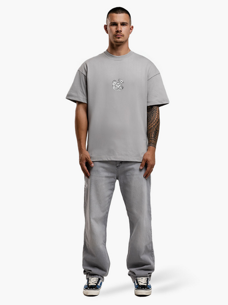 JorCustom JorCustom Monogram Loose Fit T-Shirt - Light Grey