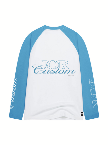 JorCustom JORcustom Raglan Longsleeve T-Shirt - White-BountyBlue JorCustom JorCustom JORcustom Raglan Longsleeve T-Shirt - White-BountyBlue