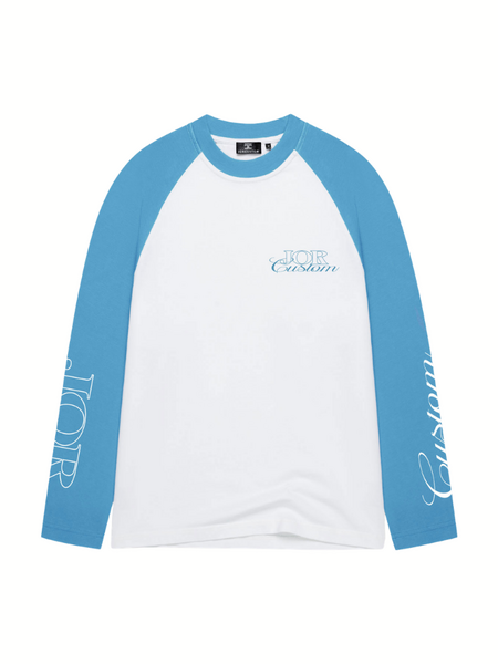 JorCustom JORcustom Raglan Longsleeve T-Shirt - White-BountyBlue JorCustom JorCustom JORcustom Raglan Longsleeve T-Shirt - White-BountyBlue