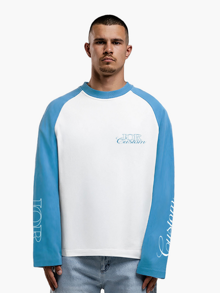 JorCustom JORcustom Raglan Longsleeve T-Shirt - White-BountyBlue JorCustom JorCustom JORcustom Raglan Longsleeve T-Shirt - White-BountyBlue