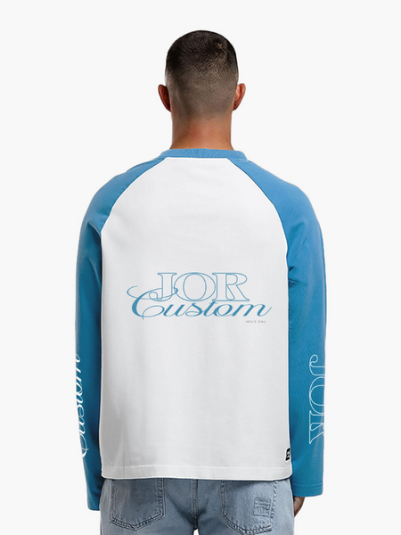 JorCustom JorCustom JORcustom Raglan Longsleeve T-Shirt - White-BountyBlue JorCustom JORcustom Raglan Longsleeve T-Shirt - White-BountyBlue