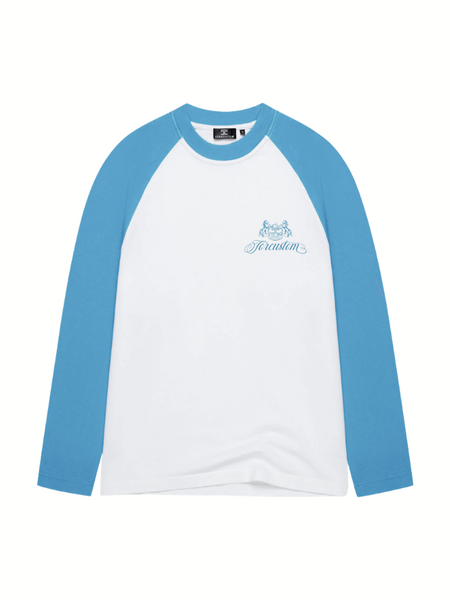 JorCustom Handscript2.0 Raglan Longsleeve T-Sh - White-BountyBlue JorCustom JorCustom Handscript2.0 Raglan Longsleeve T-Sh - White-BountyBlue