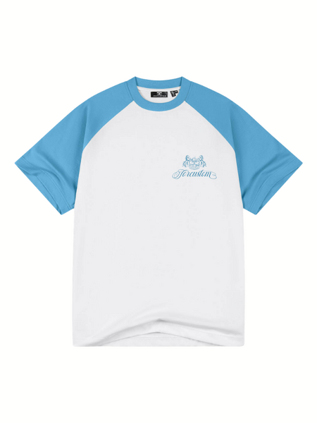 JorCustom CustomSociety Raglan T-Shirt - White-BountyBlue JorCustom JorCustom CustomSociety Raglan T-Shirt - White-BountyBlue