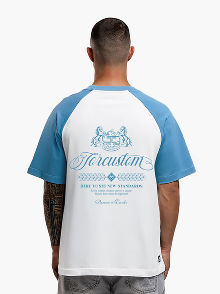 JorCustom CustomSociety Raglan T-Shirt - White-BountyBlue JorCustom JorCustom CustomSociety Raglan T-Shirt - White-BountyBlue
