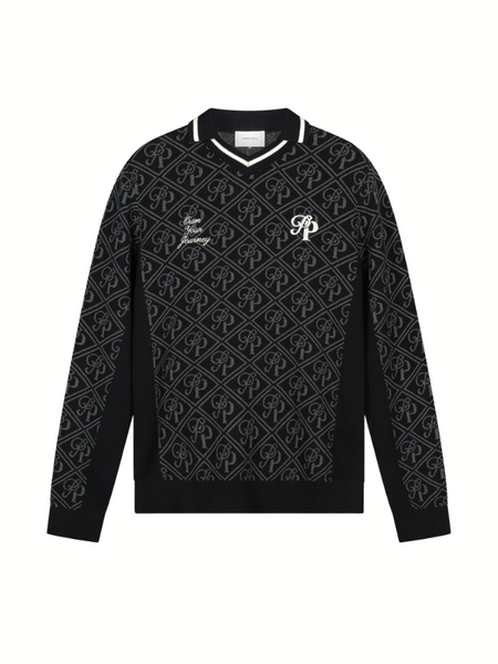 Pure Path Pure Path Jacquard Football Knit Polo - Black
