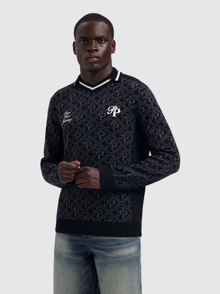 Pure Path Pure Path Jacquard Football Knit Polo - Black