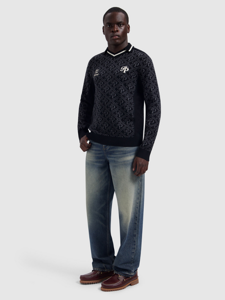 Pure Path Pure Path Jacquard Football Knit Polo - Black