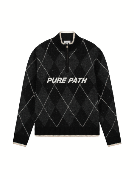 Pure Path Argyle Half-Zip Knit - Black Pure Path Pure Path Argyle Half-Zip Knit - Black
