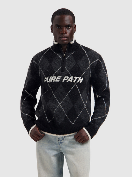 Pure Path Argyle Half-Zip Knit - Black Pure Path Pure Path Argyle Half-Zip Knit - Black