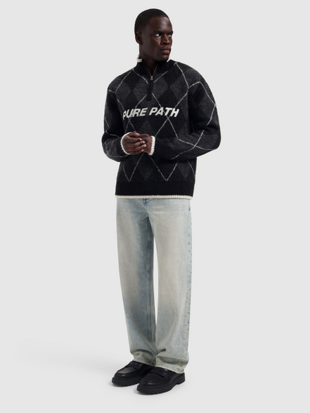 Pure Path Argyle Half-Zip Knit - Black Pure Path Pure Path Argyle Half-Zip Knit - Black