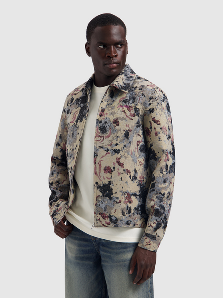 Pure Path Jacquard Flower Full-Zip Overshirt - Taupe Pure Path Pure Path Jacquard Flower Full-Zip Overshirt - Taupe
