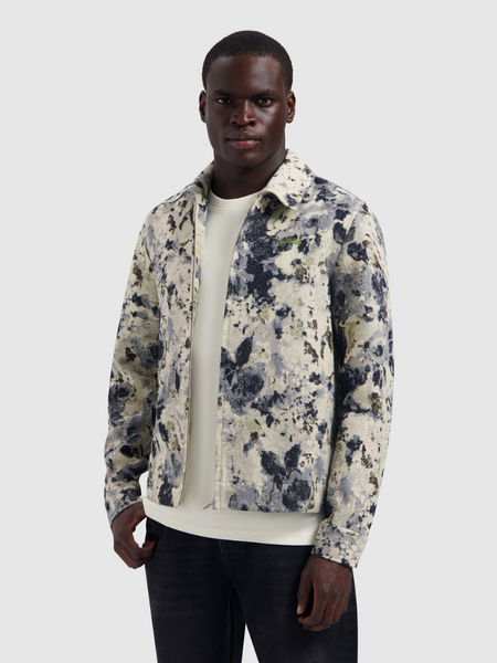 Pure Path Jacquard Flower Full-Zip Overshirt - Ecru Pure Path Pure Path Jacquard Flower Full-Zip Overshirt - Ecru
