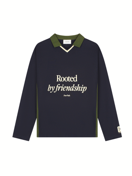 Pure Path Rooted By Friendship Longsleeve Polo - Dark Navy Pure Path Pure Path Rooted By Friendship Longsleeve Polo - Dark Navy
