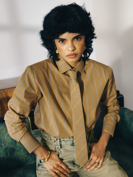 Josh V Erica Stropdas - Camel Stripe Josh V Josh V Erica Stropdas - Camel Stripe